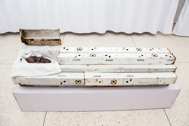 Martin Abasi Phiri Casket 2,1986-1996 Plaster, found materials and video installation. (Image courtesy of MAP family and LuCAC, by Umubanga).