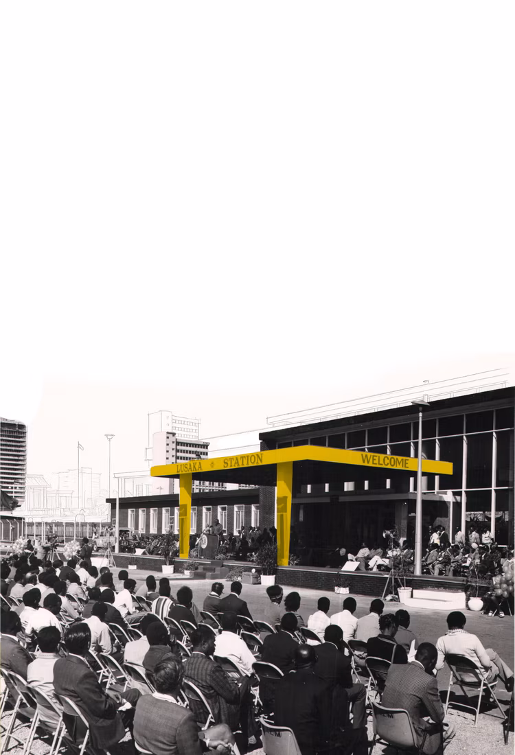 In a partnership between China, Tanzania, and Zambia, the tracks from Tanzania met at Kapiri Mposhi in June 1975. (Image courtesy of National Archives of Zambia).