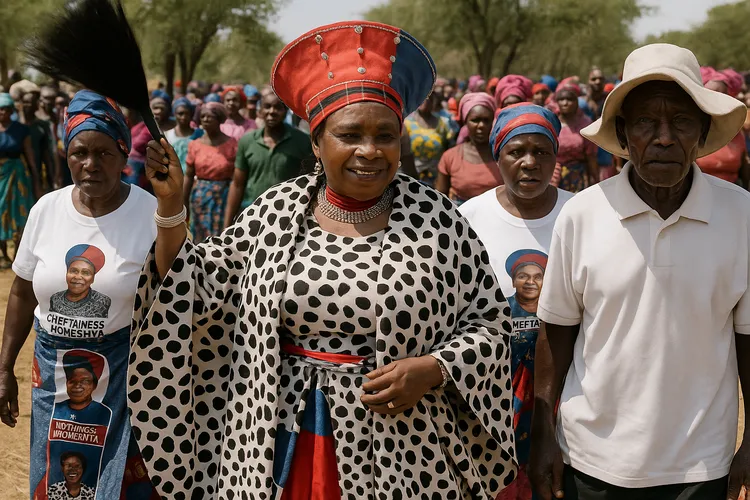 Chieftainess Nkomeshya Mukambo II waving at The Chakwela Makumbi Ceremony attendees. (Image is artists impression).