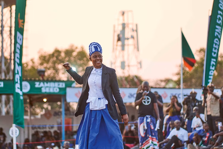 The princess launches into her own dance—measured steps, each movement reading like a line in royal history. (Image by Chona Mweemba for Nkwazi Magazine).