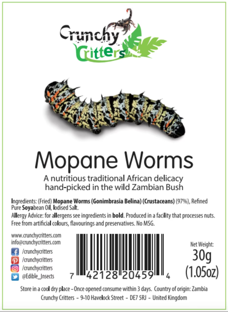 Dried Mopane worms are now available for sale in the UK (Image courtesy of Crunchy Critters).