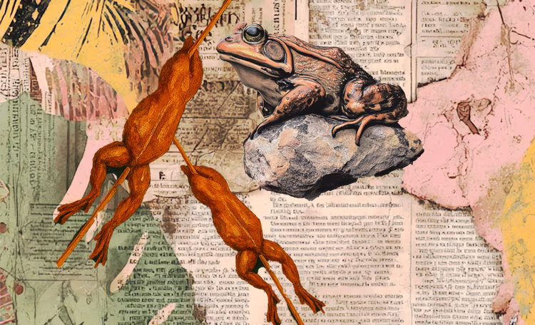 Among the Senga people, kanyama kaliye fupa, the giant African bullfrog, appears in marshy areas after rains. (Image is artists impression).