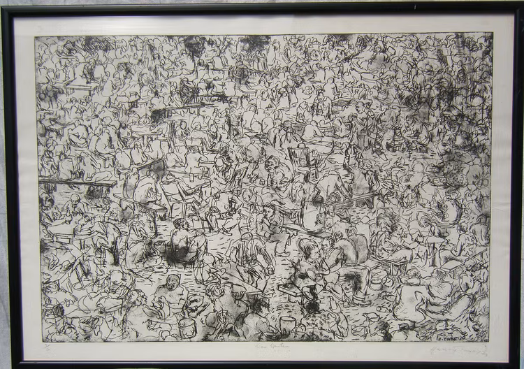 At 15, he had his first solo exhibition with his painting “Destiny.” It was the first exhibition by an African in Bulawayo. (Image courtesy of Rhodrick Tayali).