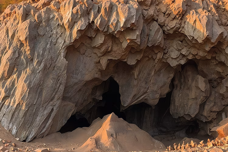 The cave's gaping mouth is a steep descent into its dark chambers. (Image is artists impression).