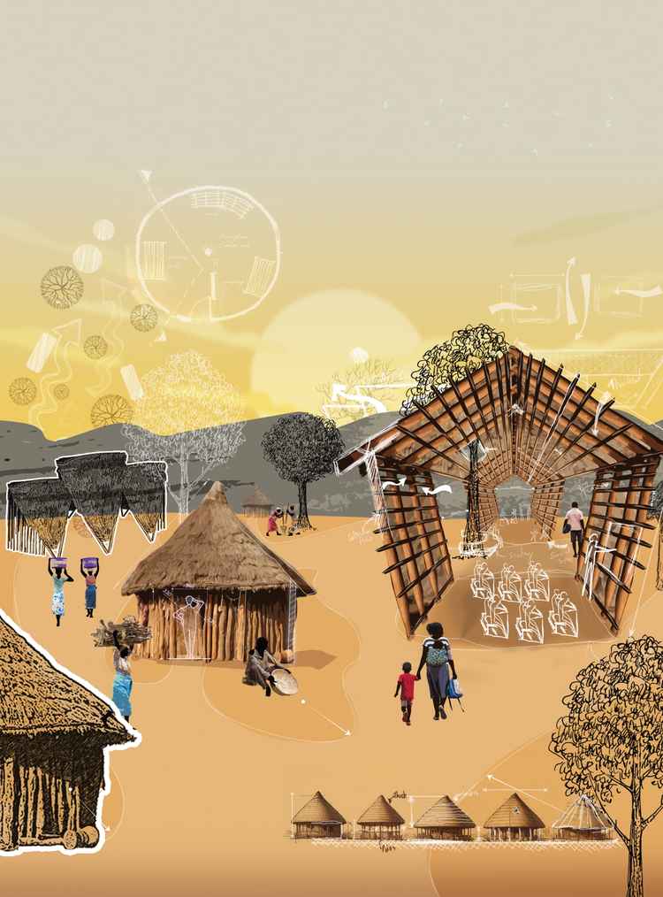 Zambian vernacular architecture is a blend of the different cultures of the greater Bantu population that originated in parts of Central Africa. There are many similarities in typology, ornamentation and social context. (Illustration by Nkwazi/Chiza Gondwe).