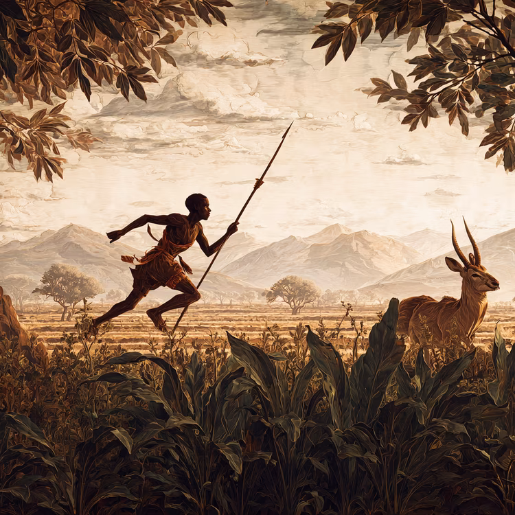 One day, an antelope came to graze in the garden and, defying Nyambe’s orders, Kamunu killed it to prevent it from destroying his crops. (Image is artists impression).